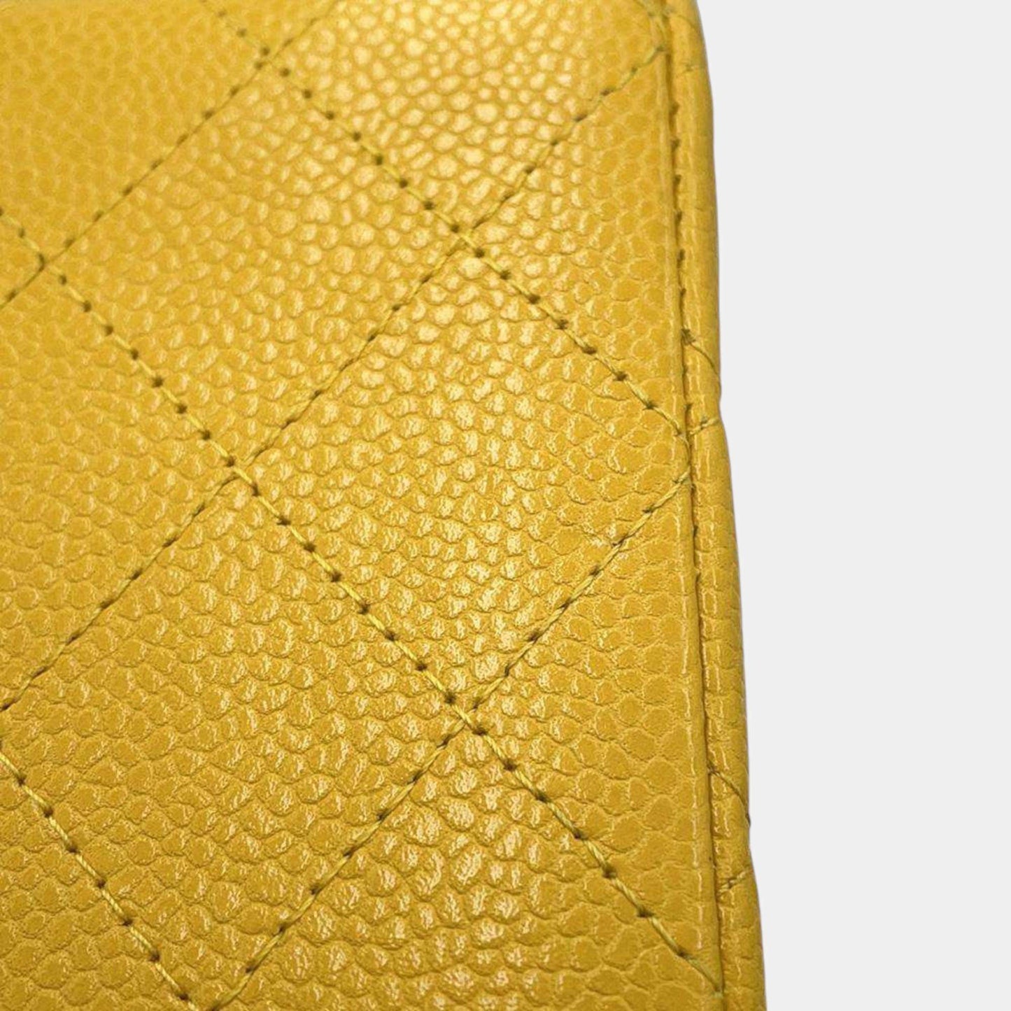 Original Chanel Yellow Caviar Leather Matelasse W Flap W Chain Shoulder bag Size 25