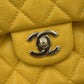 Original Chanel Yellow Caviar Leather Matelasse W Flap W Chain Shoulder bag Size 25