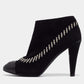 Original Chanel Black/White Whipstitch Suede CC Ankle Booties Size 41