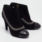 Original Chanel Black/White Whipstitch Suede CC Ankle Booties Size 41