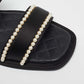 Original Chanel Black Satin Faux Pearl Embellished Flat Sandals Size 41