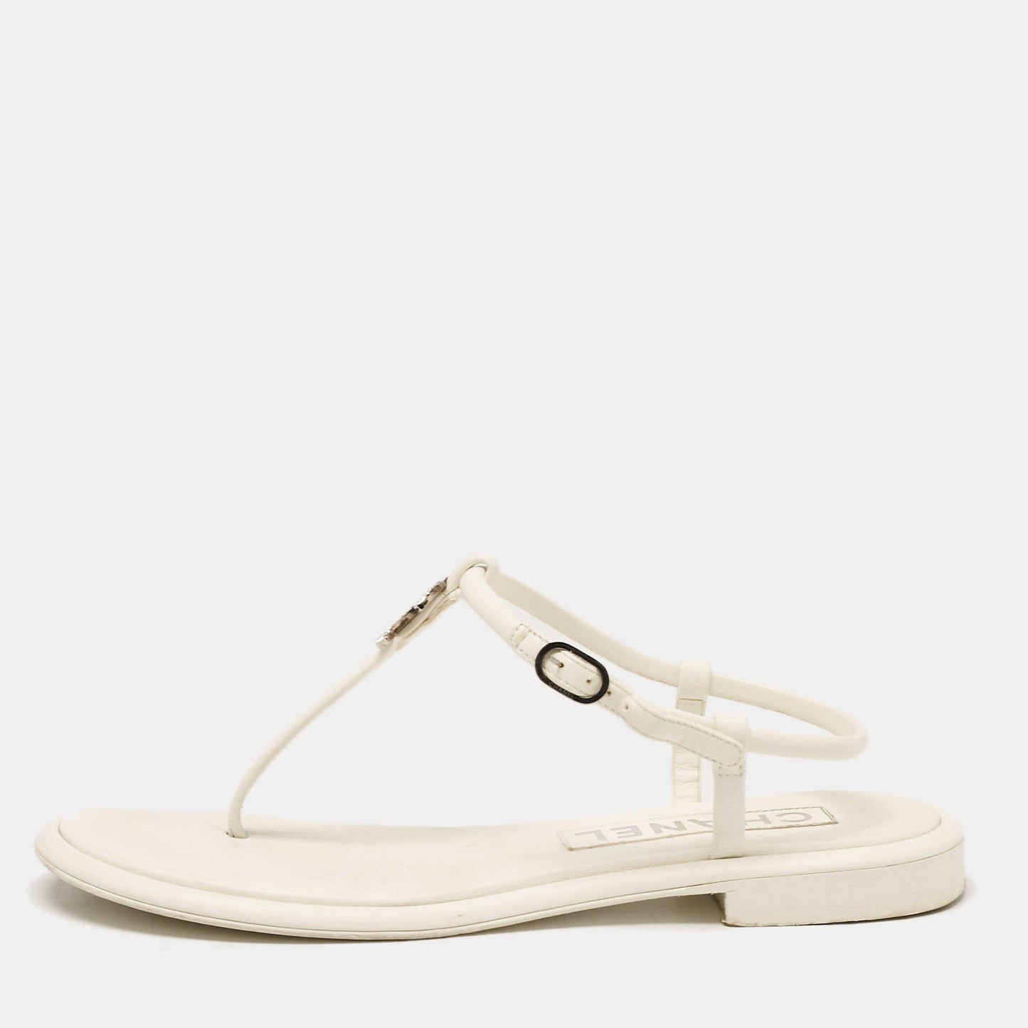 Original Chanel White Leather CC Thong Sandals Size 38