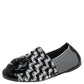 Original Chanel Black/White Tweed Fabric And Leather Camellia Loafer Flats Size 38