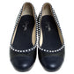 Original Chanel Black/Blue Leather Pearl Cap Toe Ballerina Flats Size 38.5