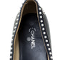 Original Chanel Black/Blue Leather Pearl Cap Toe Ballerina Flats Size 38.5