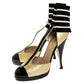 Original Chanel Light Yellow/Black Patent Leather Ankle Sock T Strap Platform Pumps Size 39