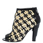 Original Chanel Black/White Woven Caged Open Toe Swirl Heel Booties Size 38.5