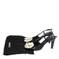 Original Chanel Black/White Leather Camellia Embellished Slingback Sandals Size 38