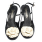 Original Chanel Black/White Leather Camellia Embellished Slingback Sandals Size 38