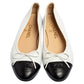 Original  Chanel White/Black Leather CC Cap Toe Bow Ballet Flats Size 38.5