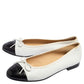 Original  Chanel White/Black Leather CC Cap Toe Bow Ballet Flats Size 38.5