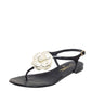 Original Chanel Black/White Patent Leather CC Camellia Flat Thong Sandals Size 36.5