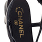 Original Chanel Black/White Patent Leather CC Camellia Flat Thong Sandals Size 36.5