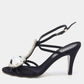 Original Chanel Black Satin Diamante Strappy Sandals Size 37