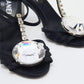 Original Chanel Black Satin Diamante Strappy Sandals Size 37