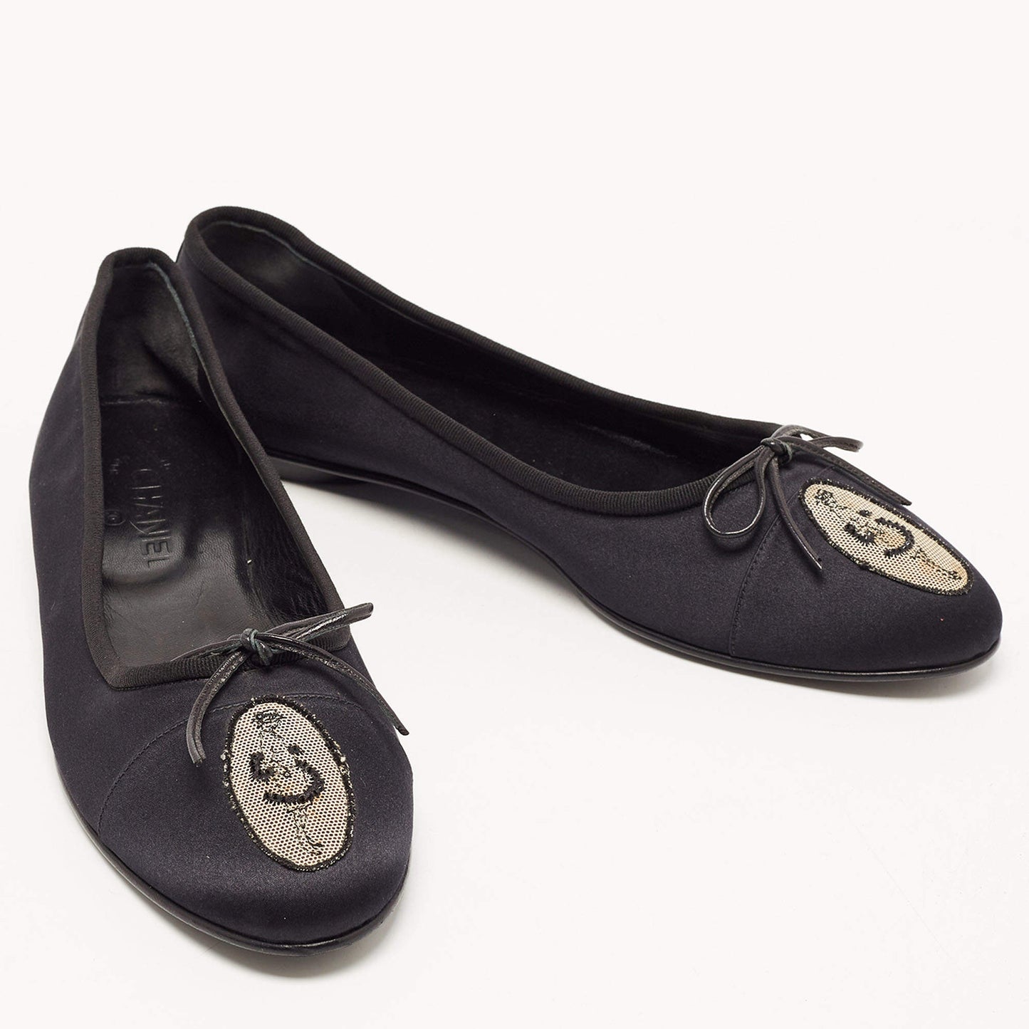 Original Chanel Black Satin Ballet Flats Size 41