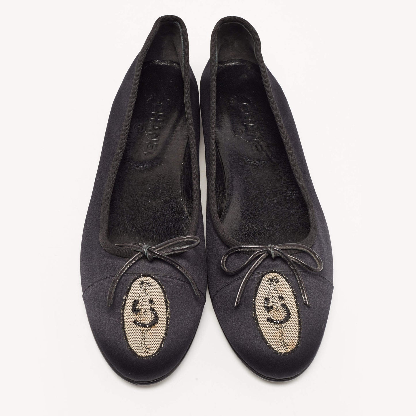 Original Chanel Black Satin Ballet Flats Size 41