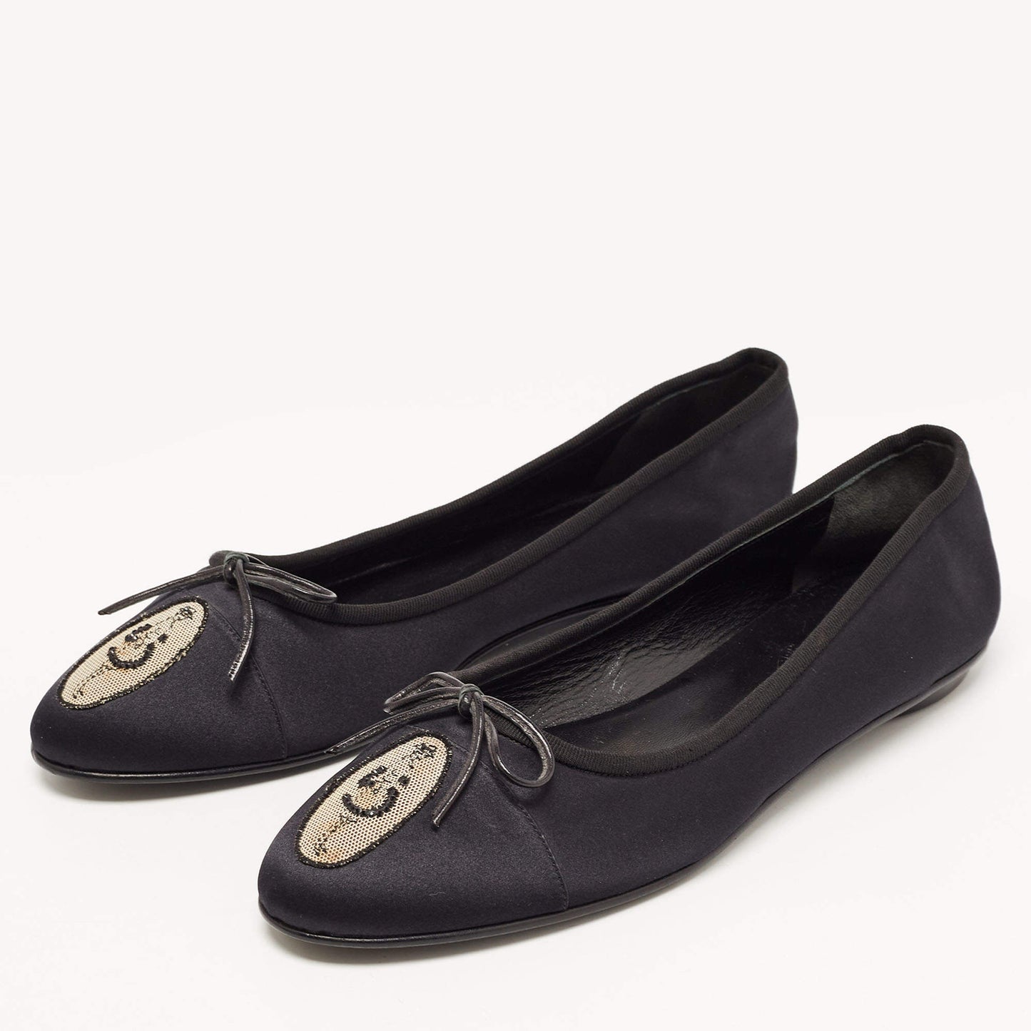 Original Chanel Black Satin Ballet Flats Size 41