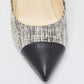 Original Chanel Black/White Tweed And Leather Cap Toe CC Pearl Heel Pumps Size 39