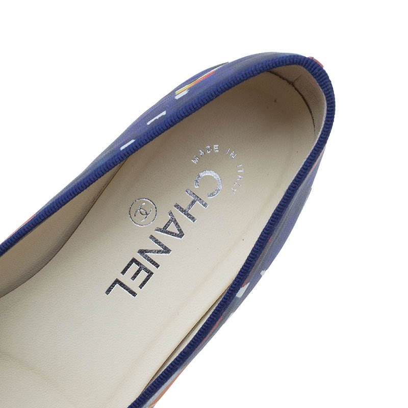 Original Chanel Multicolor Abstract Printed Patent Leather CC Cap Toe Ballerina Flats Size 37.5