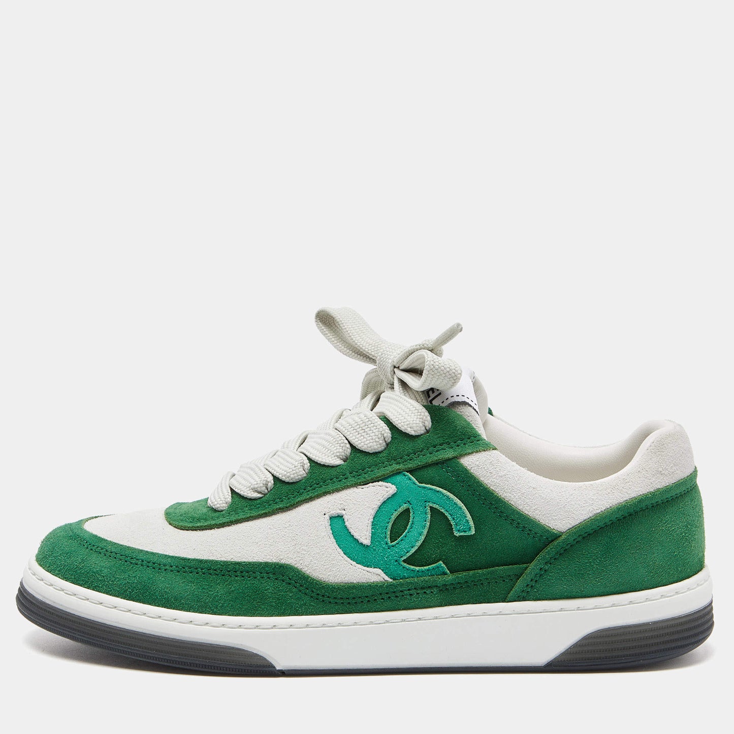 Original Chanel Green/White Suede Low Top Sneakers Size 37.5