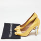 Original Chanel Yellow Patent Leather CC Open Toe Pumps Size 38