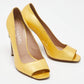 Original Chanel Yellow Patent Leather CC Open Toe Pumps Size 38