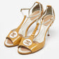 Original Chanel Beige/White Patent and Leather CC T-Bar Ankle Strap Sandals Size 39