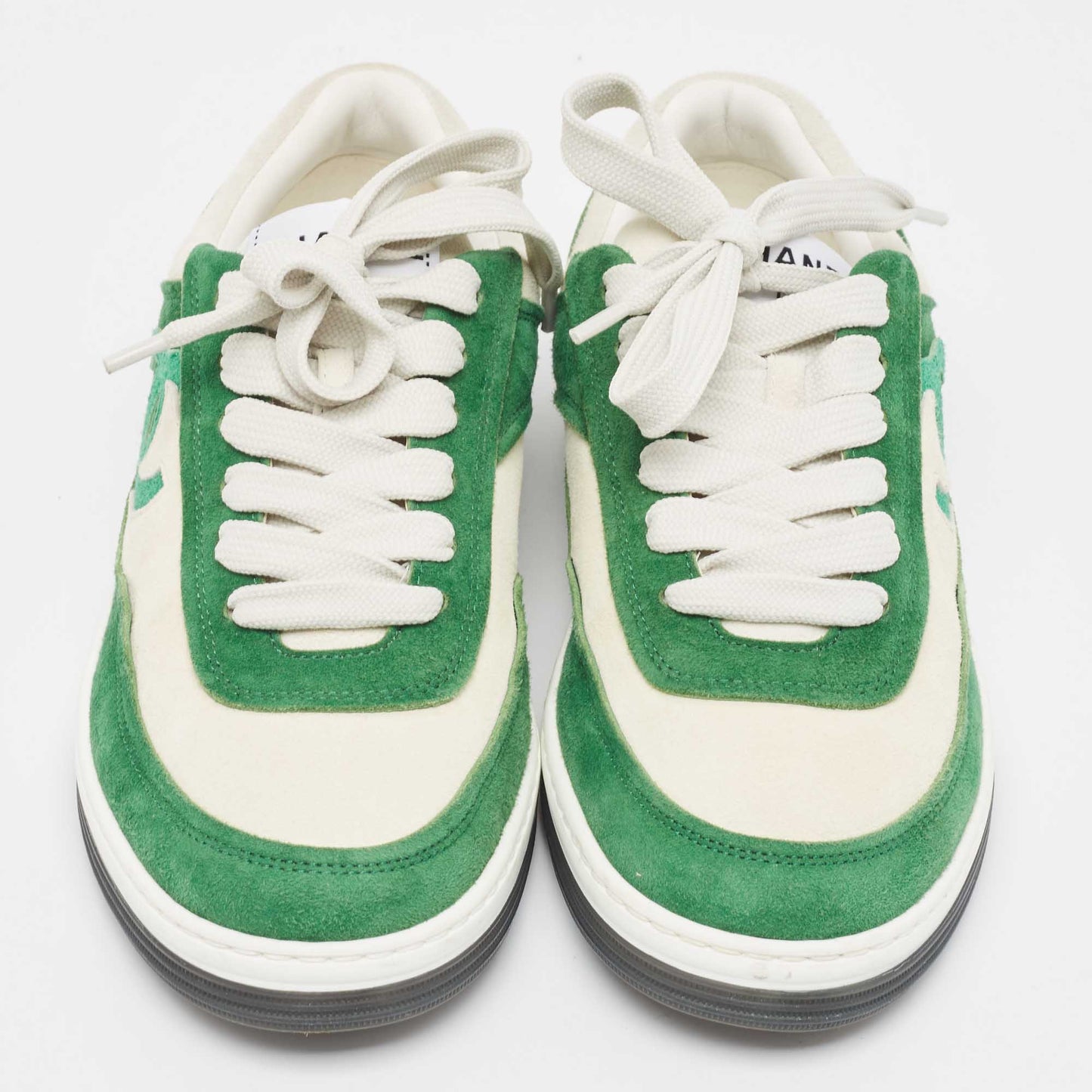 Original Chanel Green/White Suede CC Low Top Sneakers Size 37