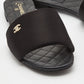 Original Chanel Black Satin Interlocking CC Flat Slides Size 39.5