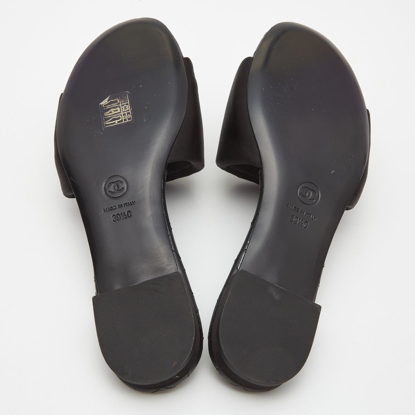 Original Chanel Black Satin Interlocking CC Flat Slides Size 39.5