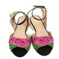 Original Charlotte Olympia Pink/Green Rose Embroidered Fabric Ankle Strap Flat Sandals Size 36