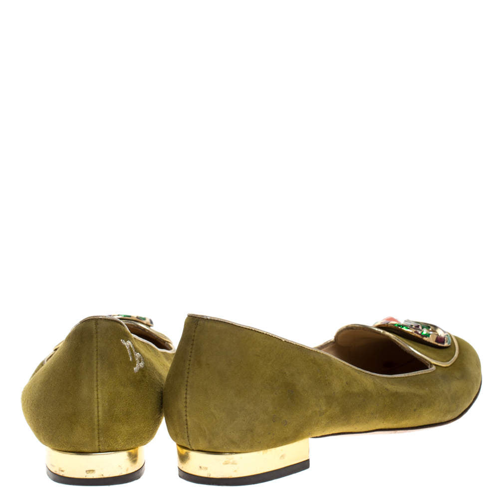 Original Charlotte Olympia Green Suede Capricorn Smoking Slippers Size 37.5