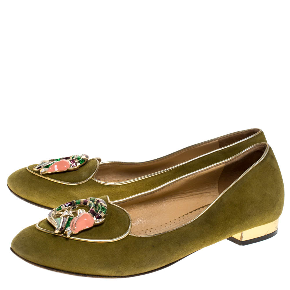 Original Charlotte Olympia Green Suede Capricorn Smoking Slippers Size 37.5