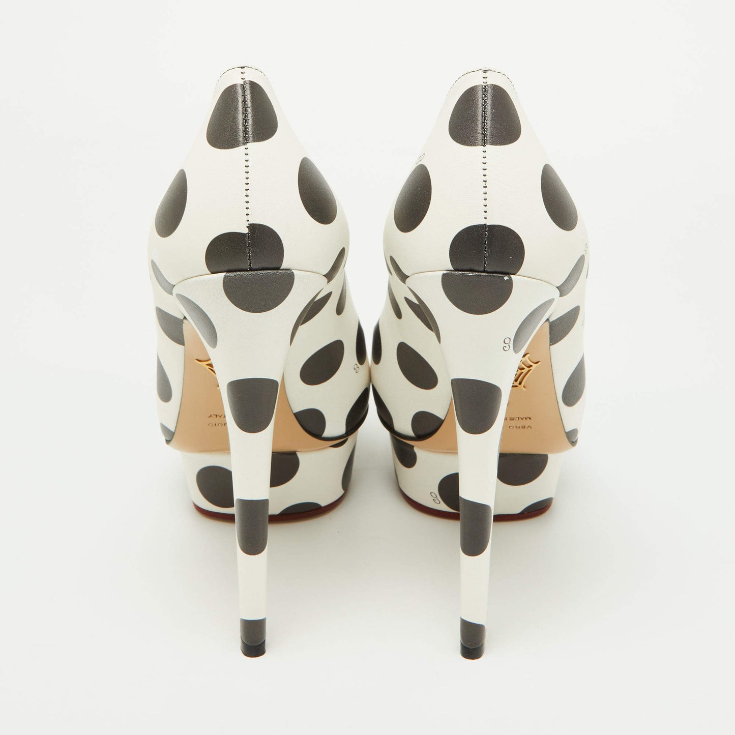 Original Charlotte Olympia White/Black Polka Dot Print Leather Dolly Platform Pumps Size 40