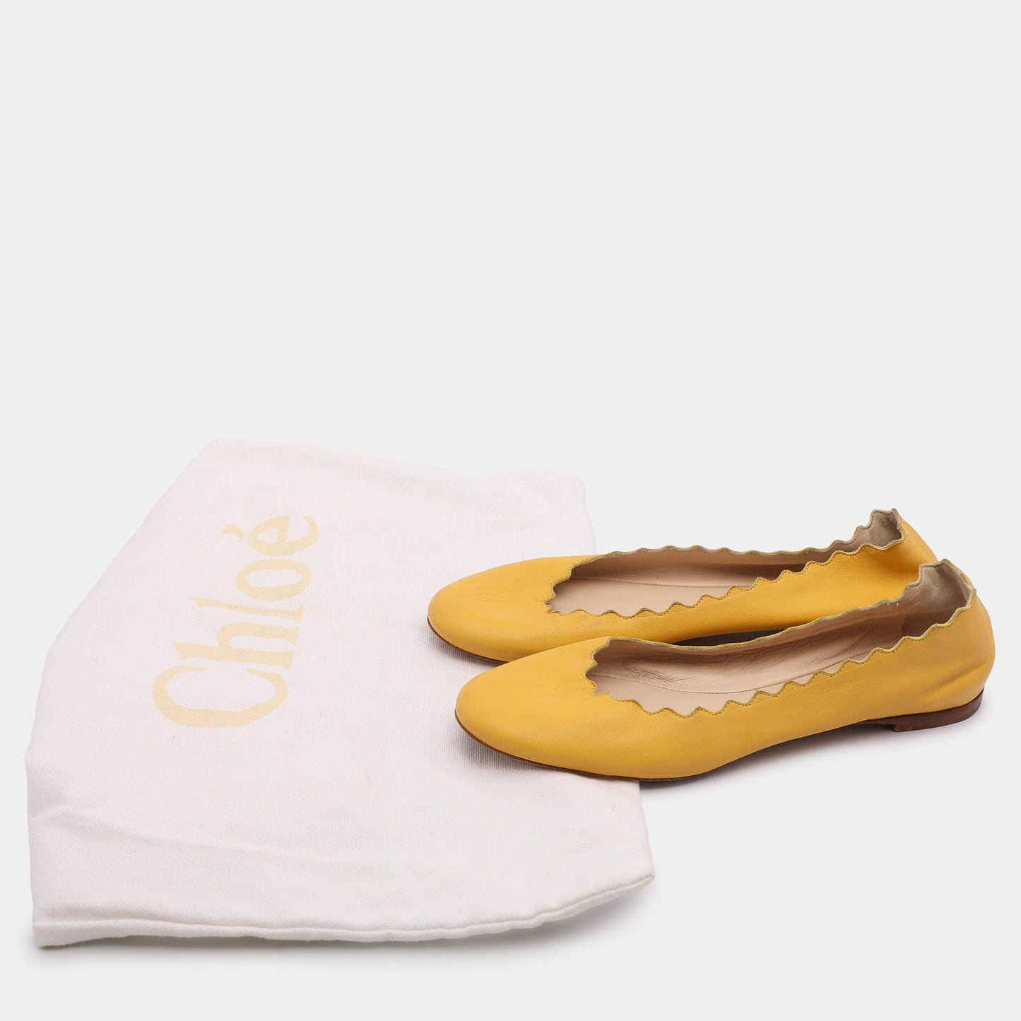 Original Chloe Yellow Leather Scalloped Ballet Flats Size 35