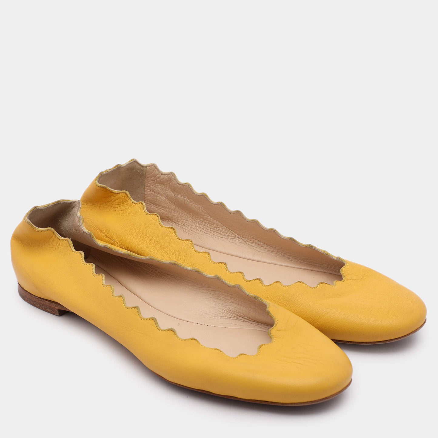 Original Chloe Yellow Leather Scalloped Ballet Flats Size 35