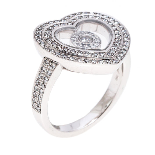 Original Chopard Diamond Paved 18K White Gold Heart Ring Size 52