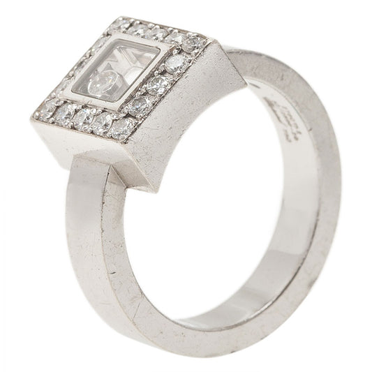 Original Chopard Happy Diamonds Icon Diamond White Gold Square Ring Size 52