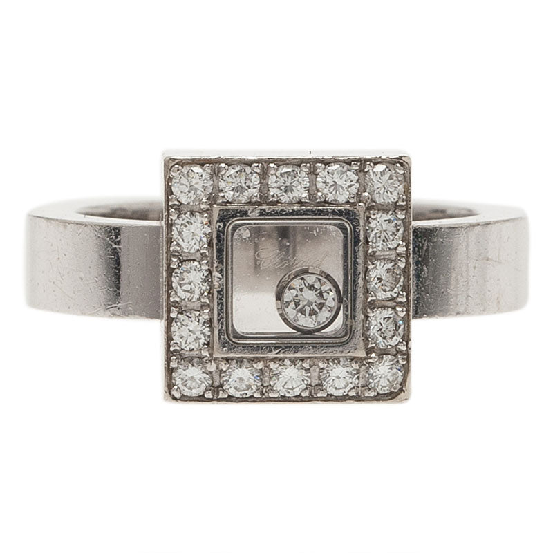 Original Chopard Happy Diamonds Icon Diamond White Gold Square Ring Size 52