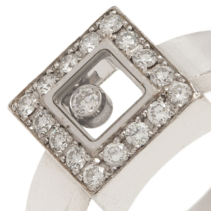 Original Chopard Happy Diamonds Icon Diamond White Gold Square Ring Size 52