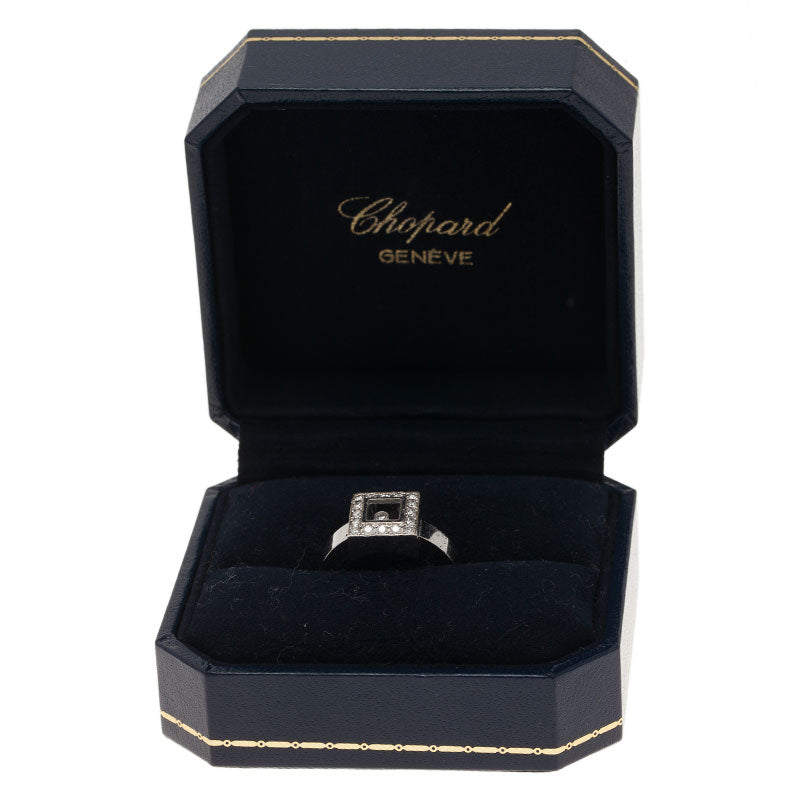 Original Chopard Happy Diamonds Icon Diamond White Gold Square Ring Size 52