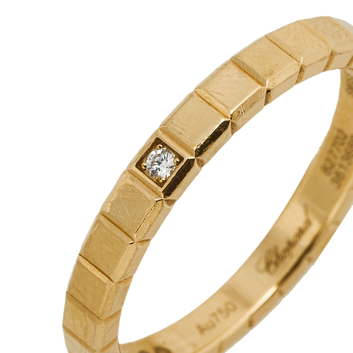 Original Chopard Ice Cube 1 Diamond 18K Yellow Gold Band Ring Size 52