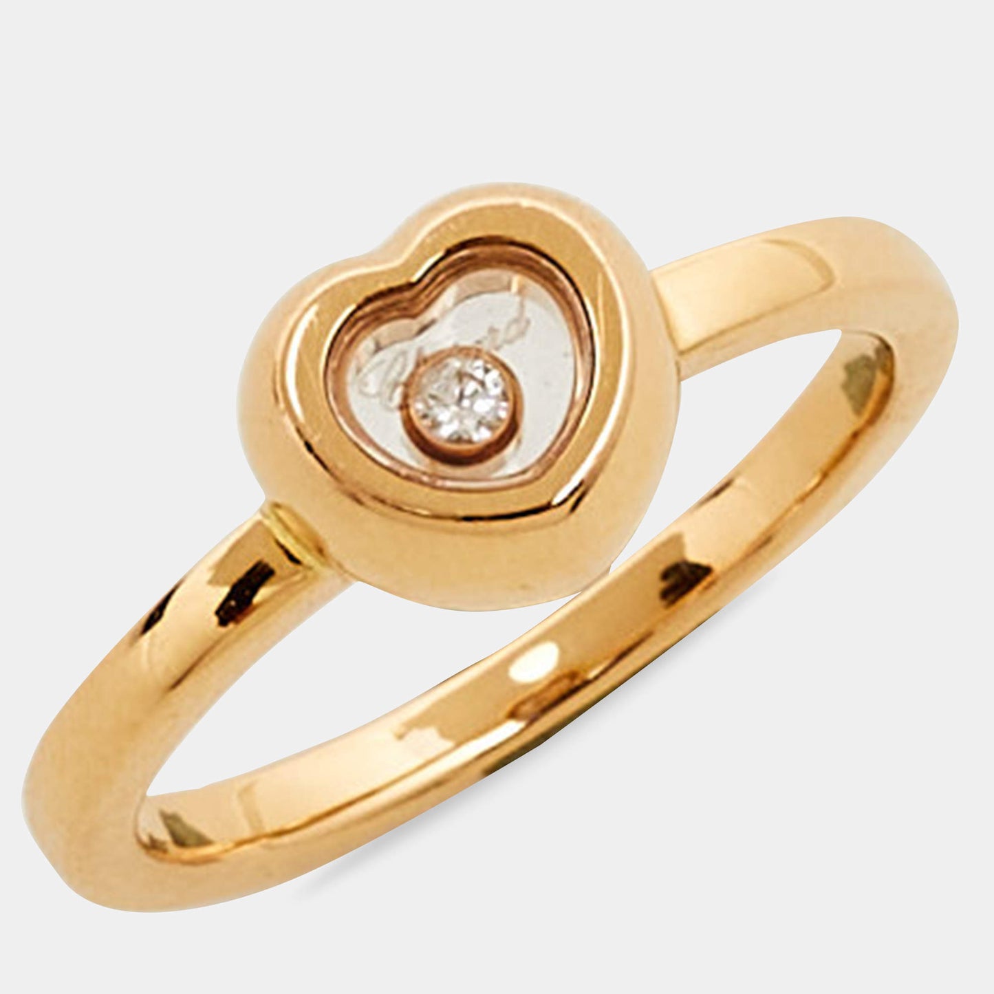 Original Chopard Happy Diamond 18k Rose Gold Heart Ring Size 51