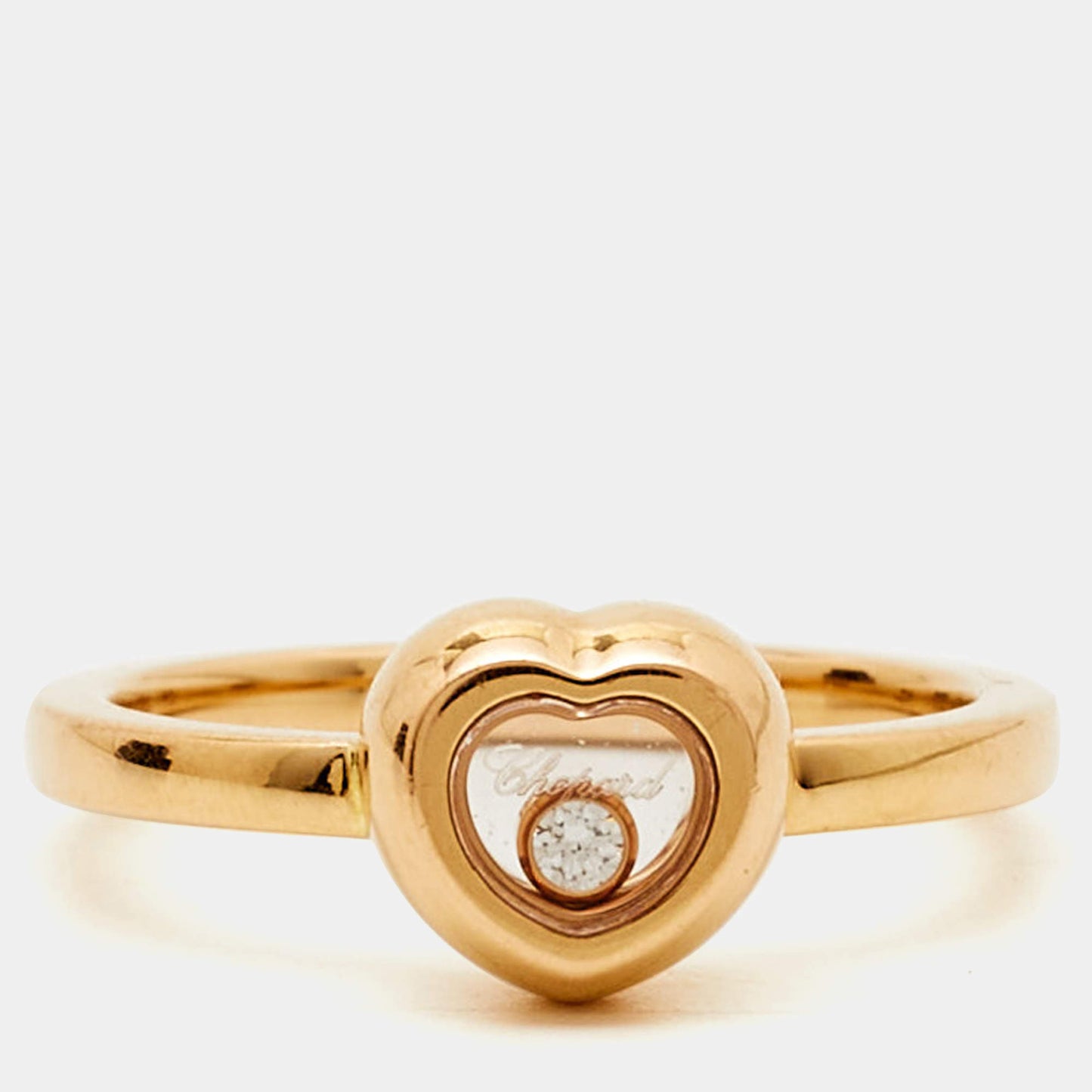 Original Chopard Happy Diamond 18k Rose Gold Heart Ring Size 51