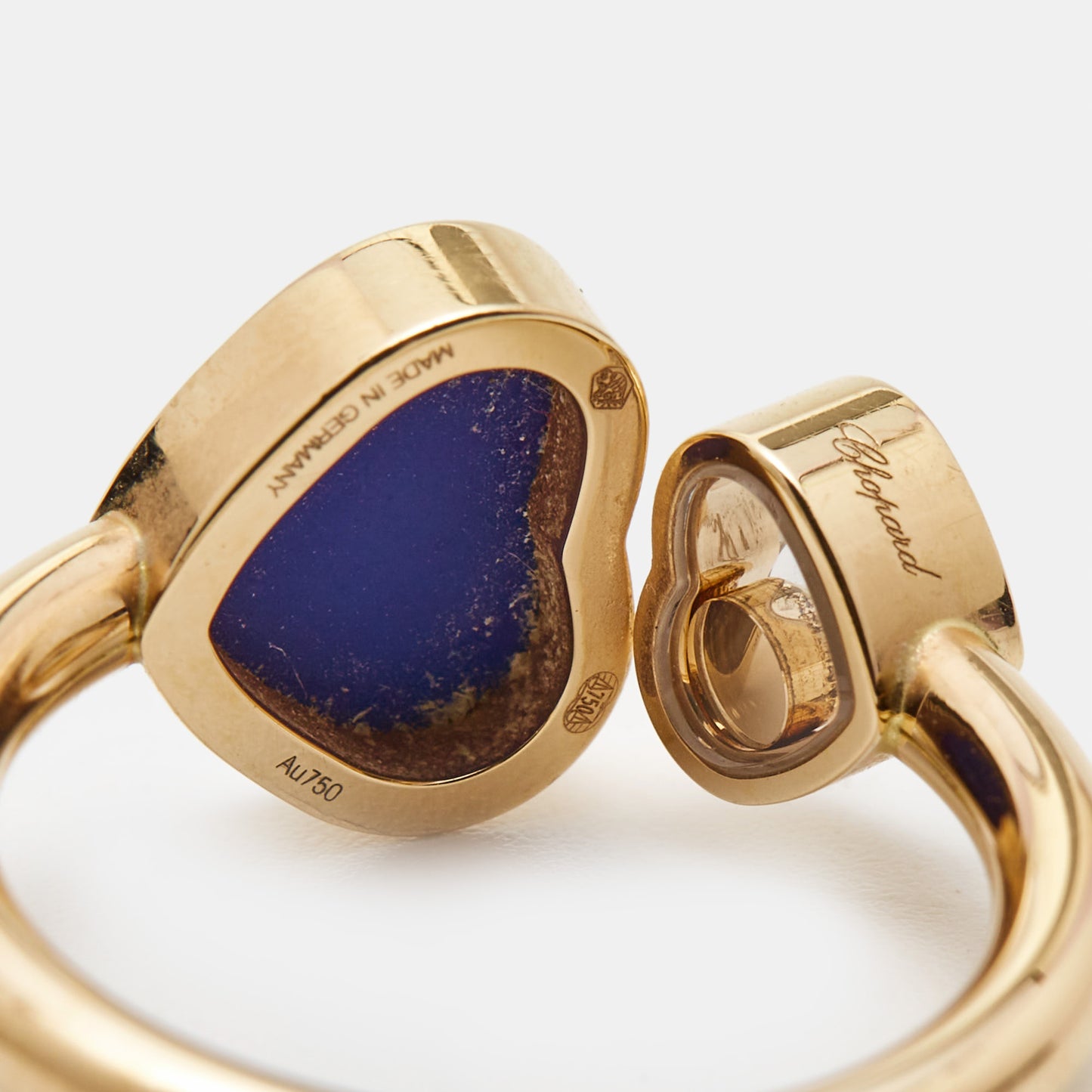 Original Chopard Happy Hearts Lapiz Lazuli Diamond 18k Rose Gold Ring Size 50