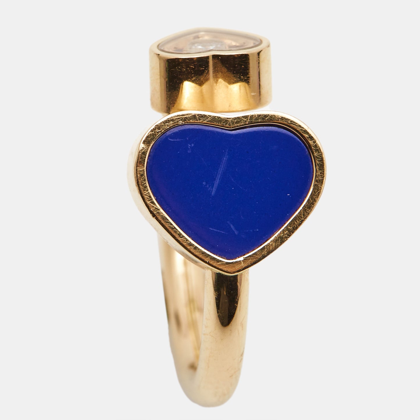 Original Chopard Happy Hearts Lapiz Lazuli Diamond 18k Rose Gold Ring Size 50