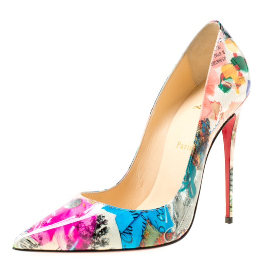 Original Christian Louboutin White Multicolor Patent Leather So Kate Pumps Size 40 (Never Used)