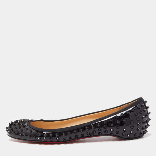 Original Christian Louboutin Black Patent Leather Spiked Big Kiss Ballet Flats Size 41 (Never Used)