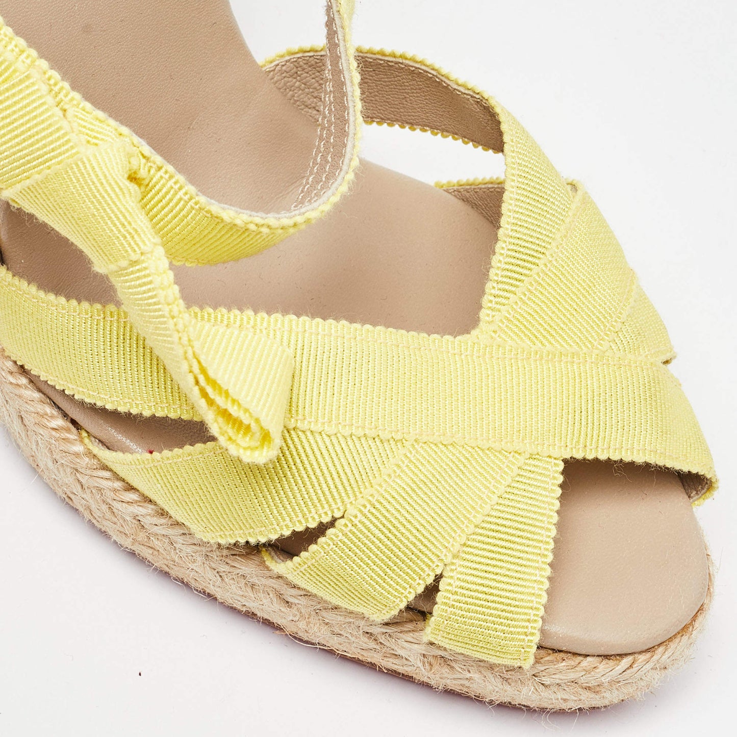 Original Christian Louboutin Yellow Fabric Delfin Espadrille Wedge Sandals Size 37 (Never Used)